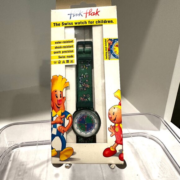 Vintage 1997 Forest Green Flik Flak Kids Swiss Made Watch – New in Box - Picture 1 of 8